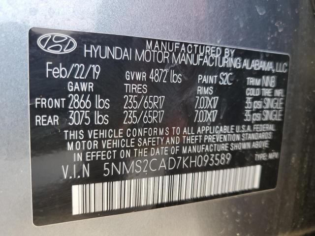 Photo 10 from auction – 2019 HYUNDAI SANTA FE S with VIN 5NMS2CAD7KH093589