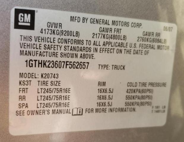 Photo 10 from auction – 2007 GMC SIERRA K25 with VIN 1GTHK23607F562657