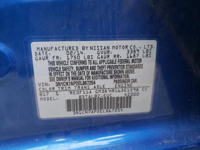 Photo 10 from auction – 2014 NISSAN VERSA S S with VIN 3N1CN7AP2EL867254