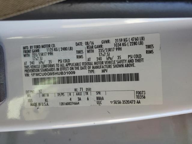 Photo 10 from auction – 2017 FORD ESCAPE SE with VIN 1FMCU0G95HUB31009
