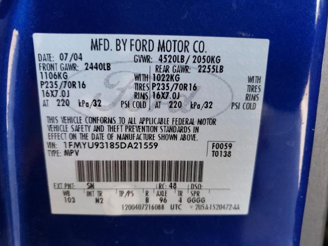 Photo 10 from auction – 2005 FORD ESCAPE XLT with VIN 1FMYU93185DA21559