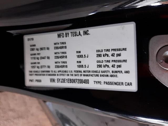 Photo 10 from auction – 2019 TESLA MODEL 3 with VIN 5YJ3E1EB0KF208480
