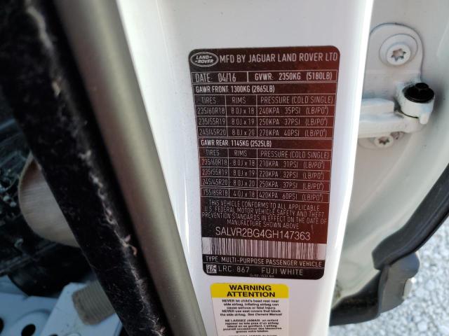 Photo 10 from auction – 2016 LAND ROVER RANGE ROVE with VIN SALVR2BG4GH147363