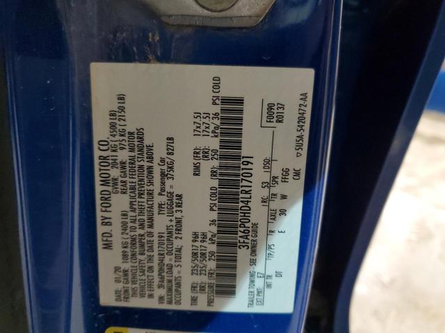 Photo 10 from auction – 2020 FORD FUSION SE with VIN 3FA6P0HD4LR170191