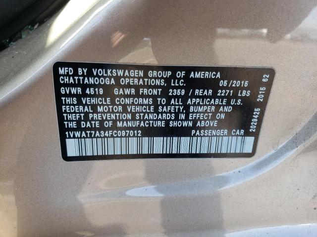 Photo 10 from auction – 2015 VOLKSWAGEN PASSAT S with VIN 1VWAT7A34FC097012