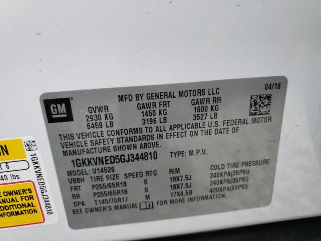 Photo 10 from auction – 2016 GMC ACADIA SLE with VIN 1GKKVNED5GJ344810