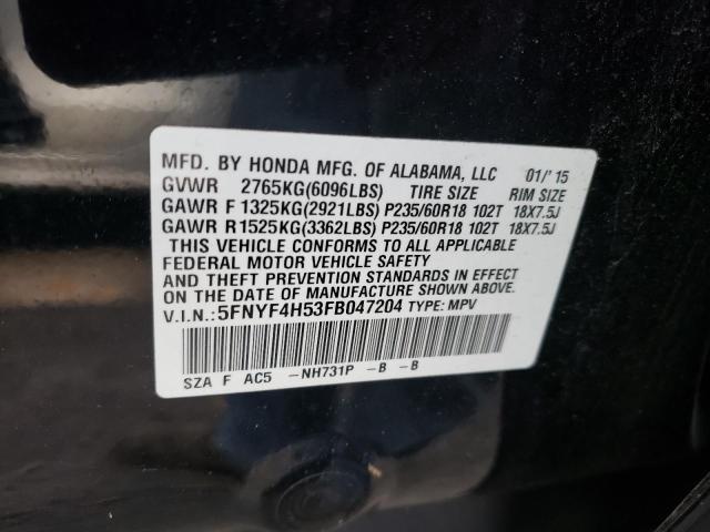 Фото 10 с аукциона – 2015 HONDA PILOT EXL с VIN 5FNYF4H53FB047204