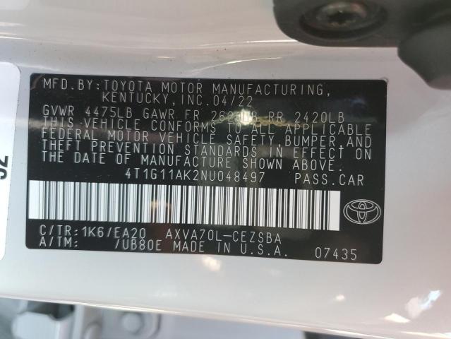 Photo 10 from auction – 2022 TOYOTA CAMRY SE with VIN 4T1G11AK2NU048497