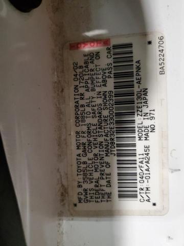 Photo 10 from auction – 2003 TOYOTA COROLLA CE with VIN JTDBR32E330002399