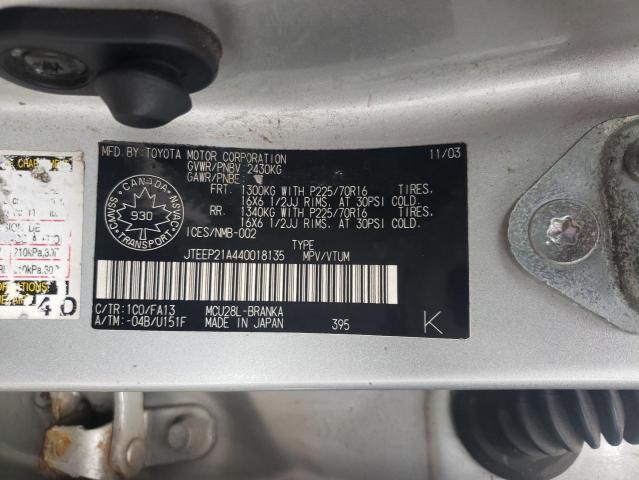 Photo 10 from auction – 2004 TOYOTA HIGHLANDER with VIN JTEEP21A440018135