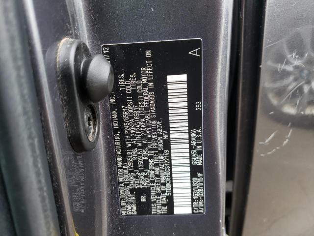 Photo 10 from auction – 2012 TOYOTA HIGHLANDER with VIN 5TDBK3EH0CS122149