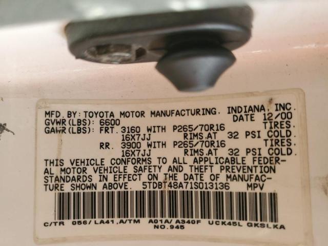 Photo 10 from auction – 2001 TOYOTA SEQUOIA LI with VIN 5TDBT48A71S013136