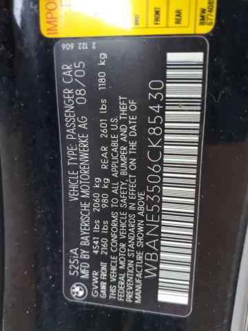 Photo 10 from auction – 2006 BMW 525 I with VIN WBANE53506CK85430