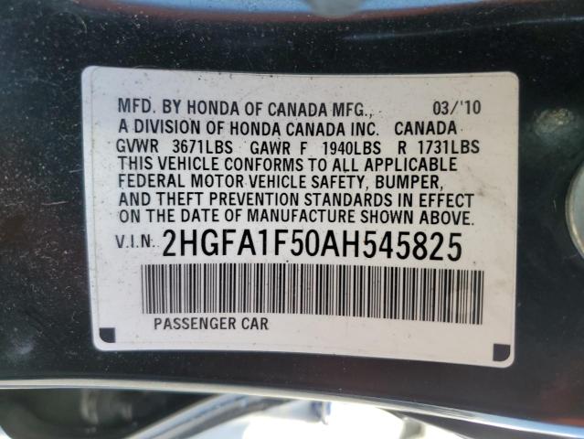 Photo 10 from auction – 2010 HONDA CIVIC LX with VIN 2HGFA1F50AH545825