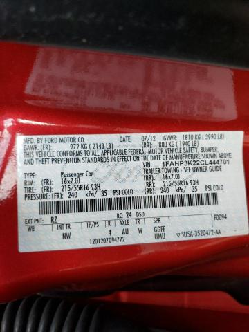 Photo 10 from auction – 2012 FORD FOCUS SE with VIN 1FAHP3K22CL444701