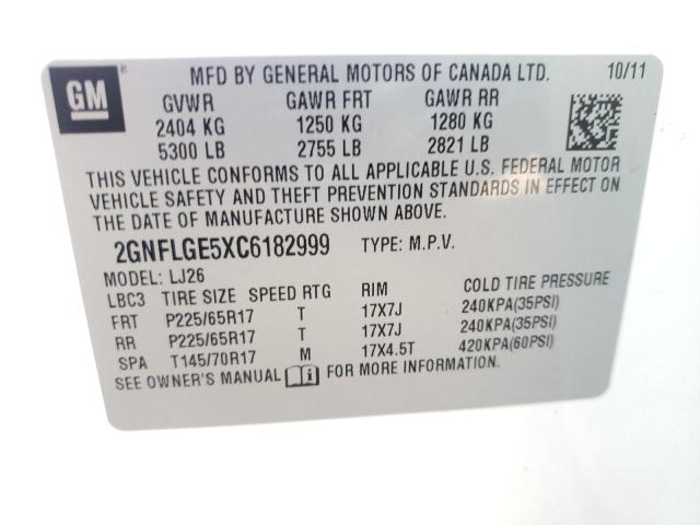 Photo 10 from auction – 2012 CHEVROLET EQUINOX LT with VIN 2GNFLGE5XC6182999