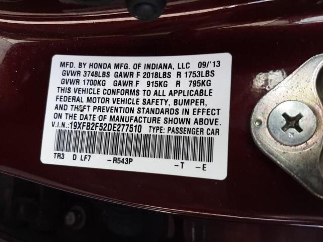 Photo 10 from auction – 2013 HONDA CIVIC LX with VIN 19XFB2F52DE277510