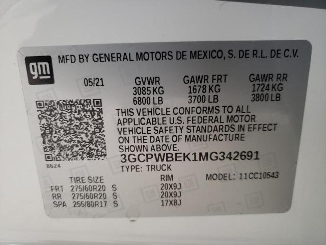 Photo 10 from auction – 2021 CHEVROLET SILVERADO with VIN 3GCPWBEK1MG342691