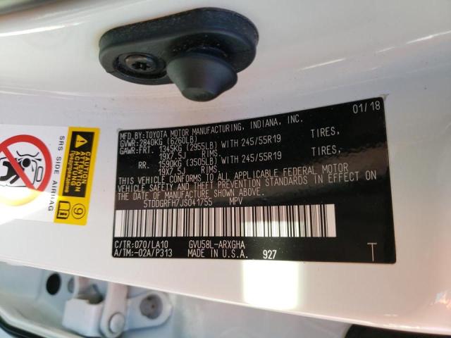 Photo 10 from auction – 2018 TOYOTA HIGHLANDER with VIN 5TDDGRFH7JS041755