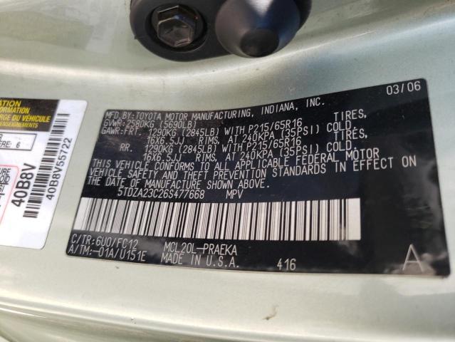 Photo 10 from auction – 2006 TOYOTA SIENNA CE with VIN 5TDZA23C26S477668