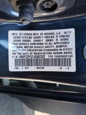 Photo 10 from auction – 2018 HONDA CIVIC LX with VIN 19XFC2F57JE002322