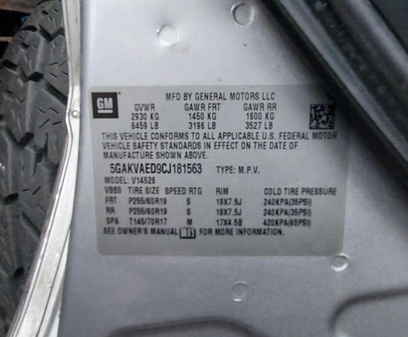 Photo 10 from auction – 2012 BUICK ENCLAVE with VIN 5GAKVAED9CJ181563