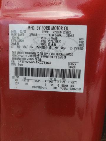 Photo 10 from auction – 2007 FORD F150 SUPER with VIN 1FTPW14V47KC76463