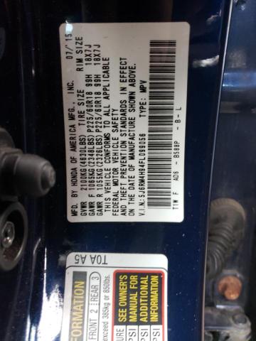 Photo 10 from auction – 2015 HONDA CR-V TOURI with VIN 5J6RM4H94FL099056