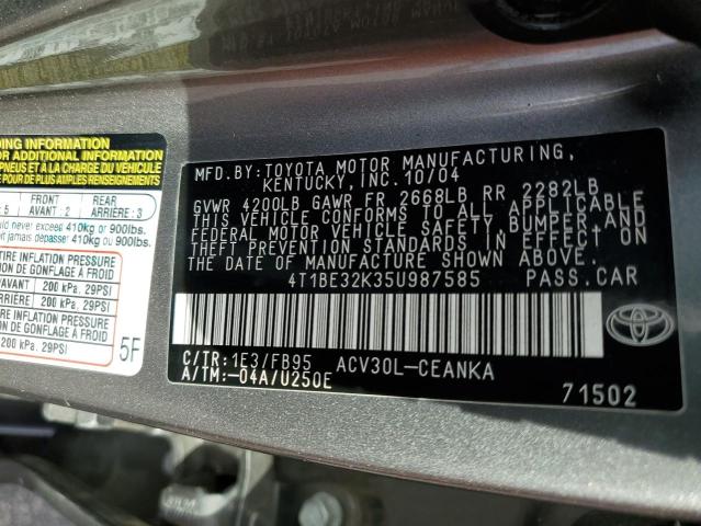 Photo 10 from auction – 2005 TOYOTA CAMRY LE with VIN 4T1BE32K35U987585