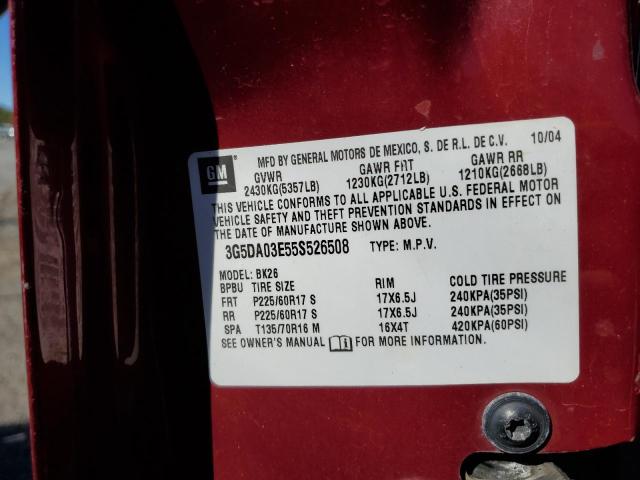 Photo 10 from auction – 2005 BUICK RENDEZVOUS with VIN 3G5DA03E55S526508