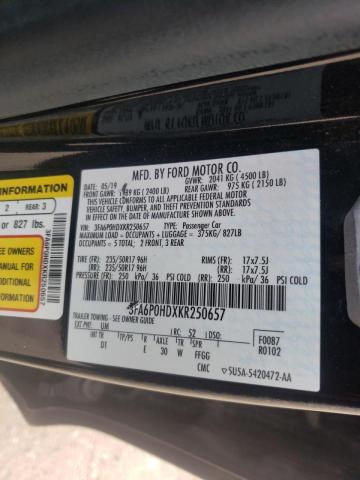 Photo 10 from auction – 2019 FORD FUSION SE with VIN 3FA6P0HDXKR250657