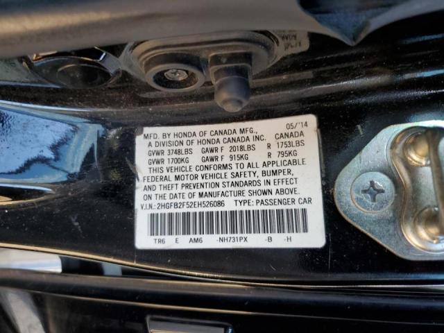 Photo 10 from auction – 2014 HONDA CIVIC LX with VIN 2HGFB2F52EH526086