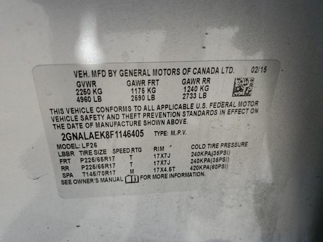 Photo 10 from auction – 2015 CHEVROLET EQUINOX LS with VIN 2GNALAEK8F1146405