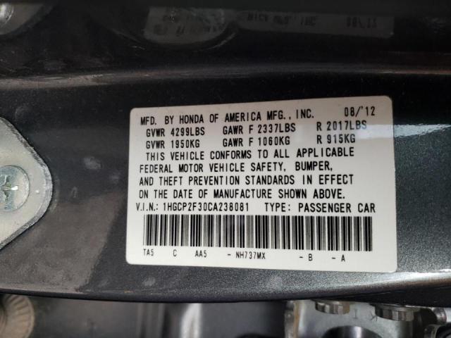 Photo 10 from auction – 2012 HONDA ACCORD LX with VIN 1HGCP2F30CA238081