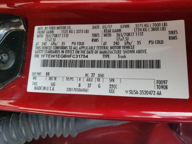 Photo 10 from auction – 2017 FORD F150 SUPER with VIN 1FTEW1EG8HFC31754