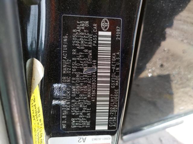 Photo 10 from auction – 2012 TOYOTA AVALON BAS with VIN 4T1BK3DB3CU449648