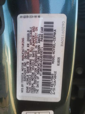 Photo 10 from auction – 2002 TOYOTA CAMRY LE with VIN 4T1BE32K42U633571