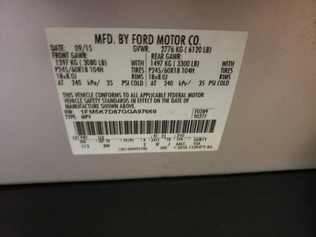 Photo 10 from auction – 2016 FORD EXPLORER X with VIN 1FM5K7D87GGA97669
