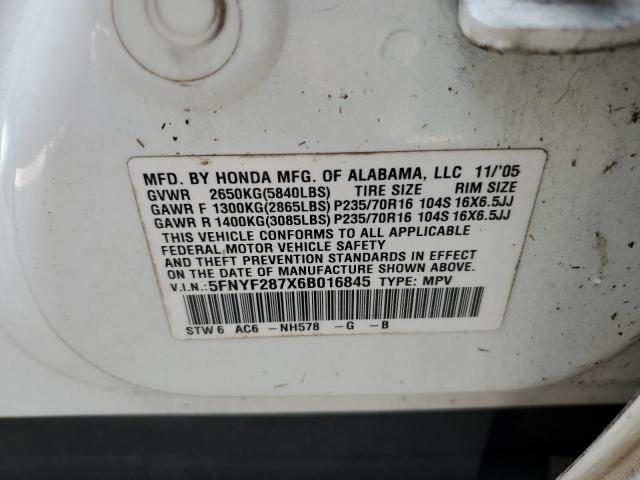 Photo 10 from auction – 2006 HONDA PILOT EX with VIN 5FNYF287X6B016845