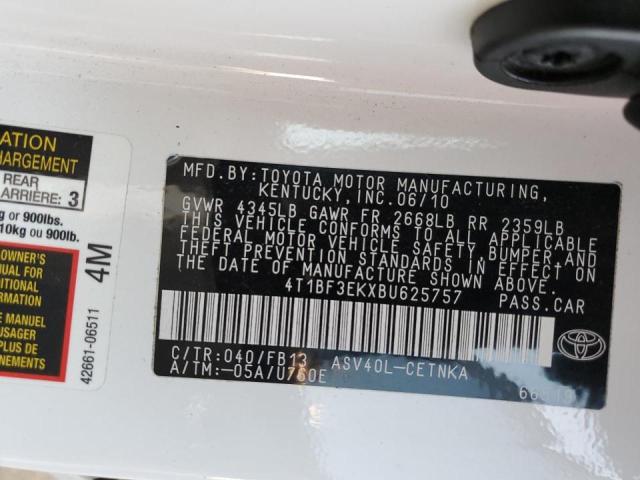Photo 10 from auction – 2011 TOYOTA CAMRY BASE with VIN 4T1BF3EKXBU625757