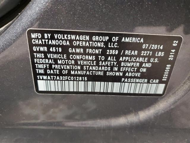 Photo 10 from auction – 2015 VOLKSWAGEN PASSAT S with VIN 1VWAT7A32FC012815