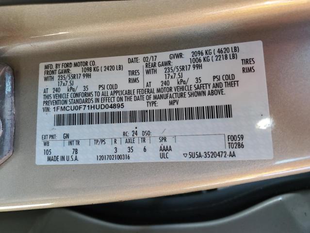 Photo 10 from auction – 2017 FORD ESCAPE S with VIN 1FMCU0F71HUD04895