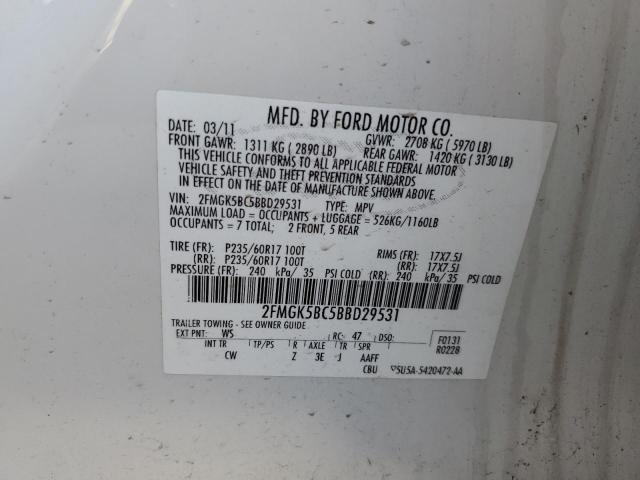Photo 10 from auction – 2011 FORD FLEX SE with VIN 2FMGK5BC5BBD29531