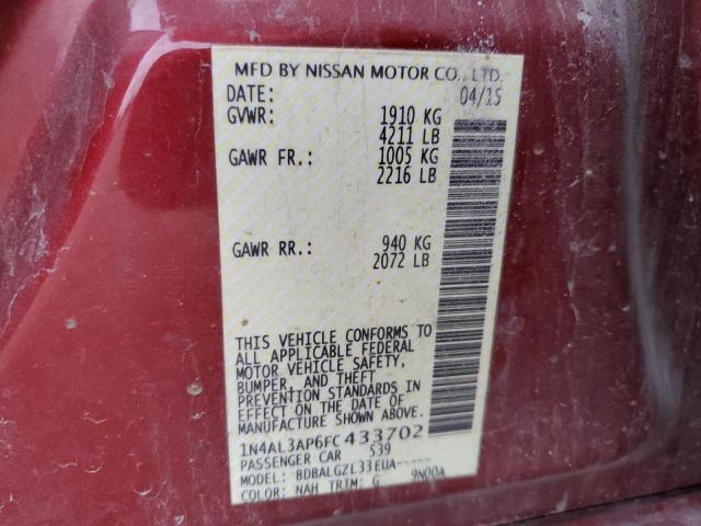 Photo 10 from auction – 2015 NISSAN ALTIMA 2.5 with VIN 1N4AL3AP6FC433702