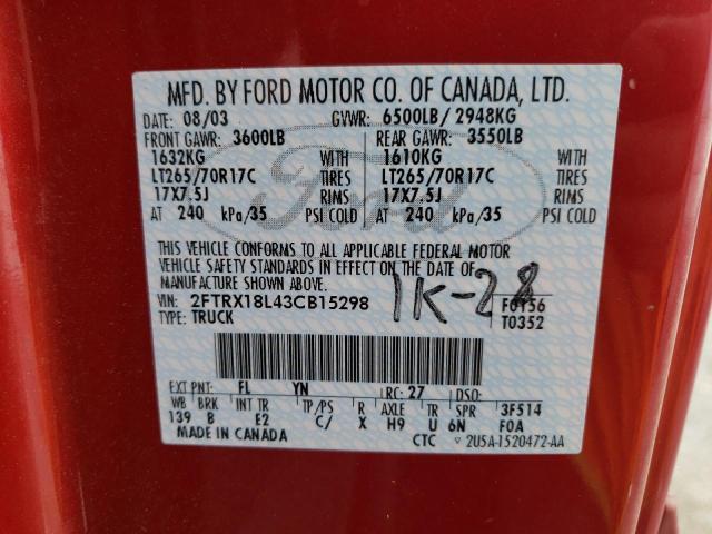 Photo 10 from auction – 2003 FORD F150 with VIN 2FTRX18L43CB15298