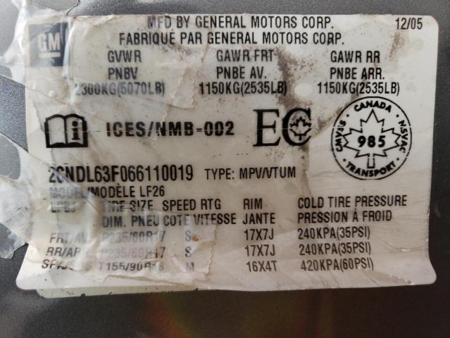Photo 10 from auction – 2006 CHEVROLET EQUINOX LT with VIN 2CNDL63F066110019