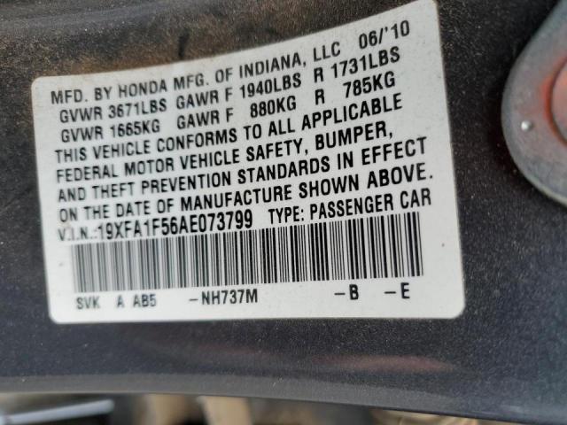 Photo 10 from auction – 2010 HONDA CIVIC LX with VIN 19XFA1F56AE073799