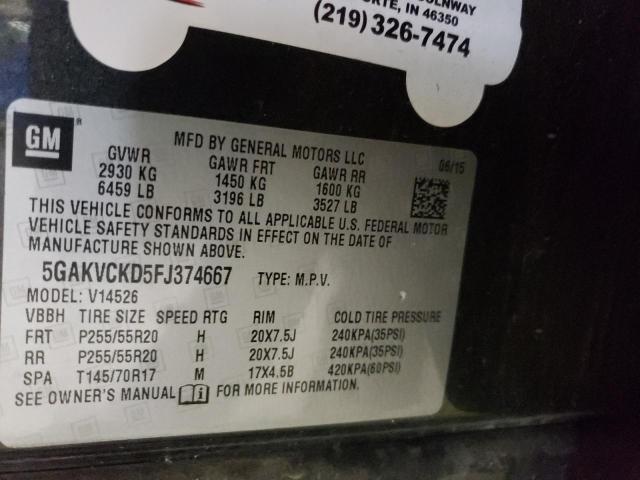 Photo 10 from auction – 2015 BUICK ENCLAVE with VIN 5GAKVCKD5FJ374667