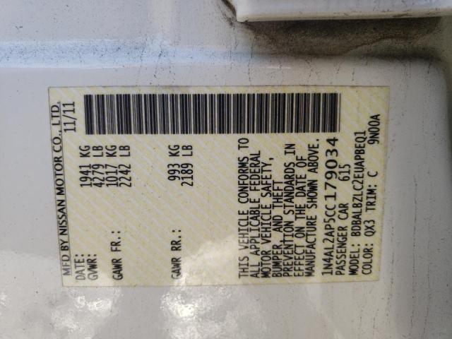 Photo 10 from auction – 2012 NISSAN ALTIMA BAS with VIN 1N4AL2AP5CC179034