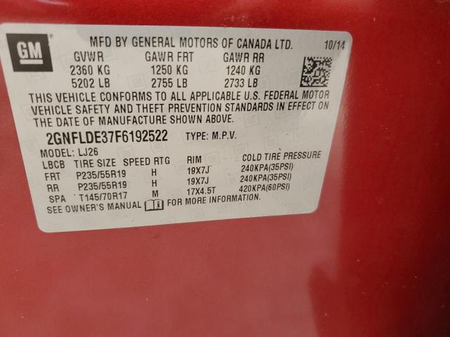 Photo 10 from auction – 2015 CHEVROLET EQUINOX LT with VIN 2GNFLDE37F6192522